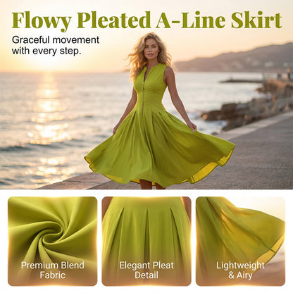 Sleeveless Zip-Front A-Line Maxi Dress