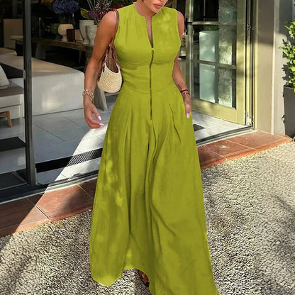 Sleeveless Zip-Front A-Line Maxi Dress
