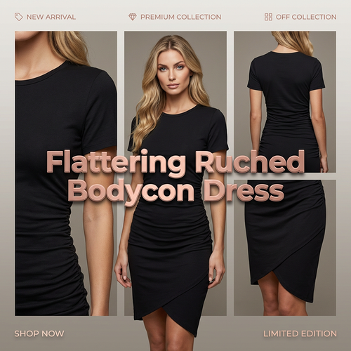 Women's Short Sleeve Ruched Bodycon T-Shirt Dress