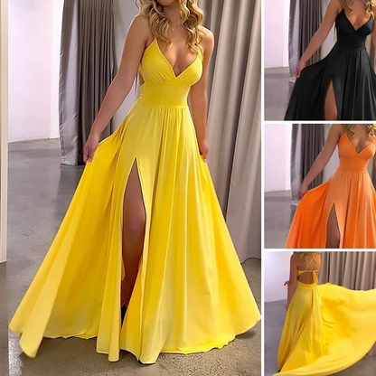 V-Neck Spaghetti Strap High Slit Maxi Dress