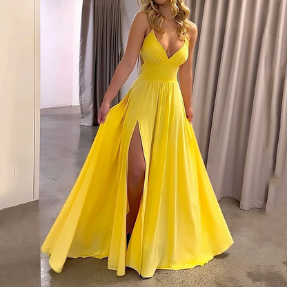V-Neck Spaghetti Strap High Slit Maxi Dress