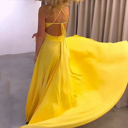 V-Neck Spaghetti Strap High Slit Maxi Dress