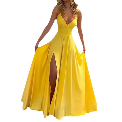 V-Neck Spaghetti Strap High Slit Maxi Dress