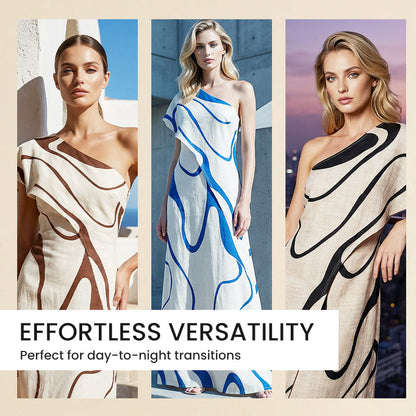 Women's Abstract Print One-Shoulder Maxi Dress
