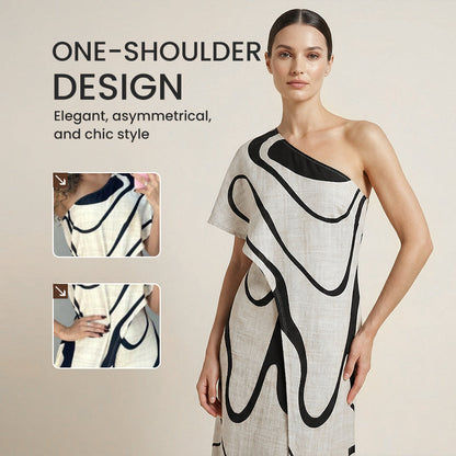 Women's Abstract Print One-Shoulder Maxi Dress
