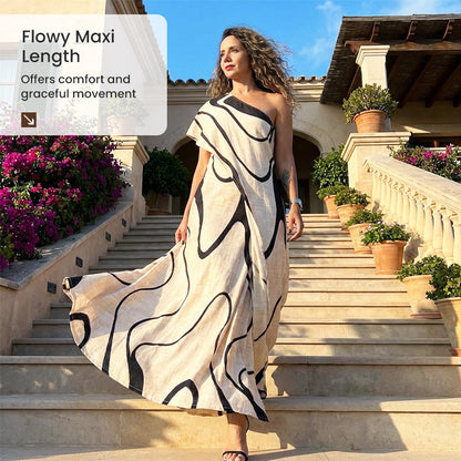 Women's Abstract Print One-Shoulder Maxi Dress