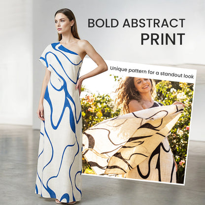 Women's Abstract Print One-Shoulder Maxi Dress