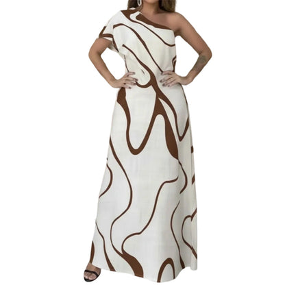 Women's Abstract Print One-Shoulder Maxi Dress