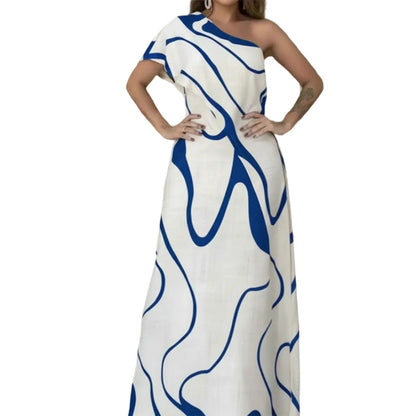Women's Abstract Print One-Shoulder Maxi Dress