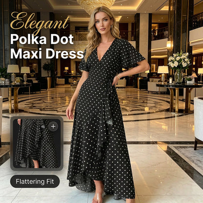 Women's Polka Dot V-Neck Maxi Dress