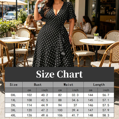 Women's Polka Dot V-Neck Maxi Dress