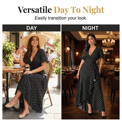 Women's Polka Dot V-Neck Maxi Dress