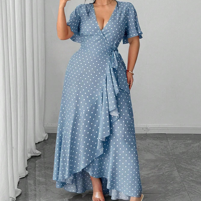 Women's Polka Dot V-Neck Maxi Dress