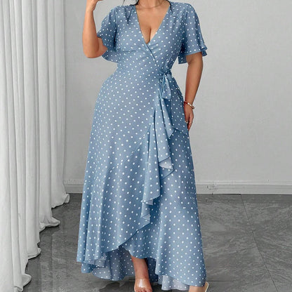 Women's Polka Dot V-Neck Maxi Dress