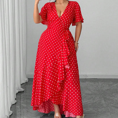Women's Polka Dot V-Neck Maxi Dress