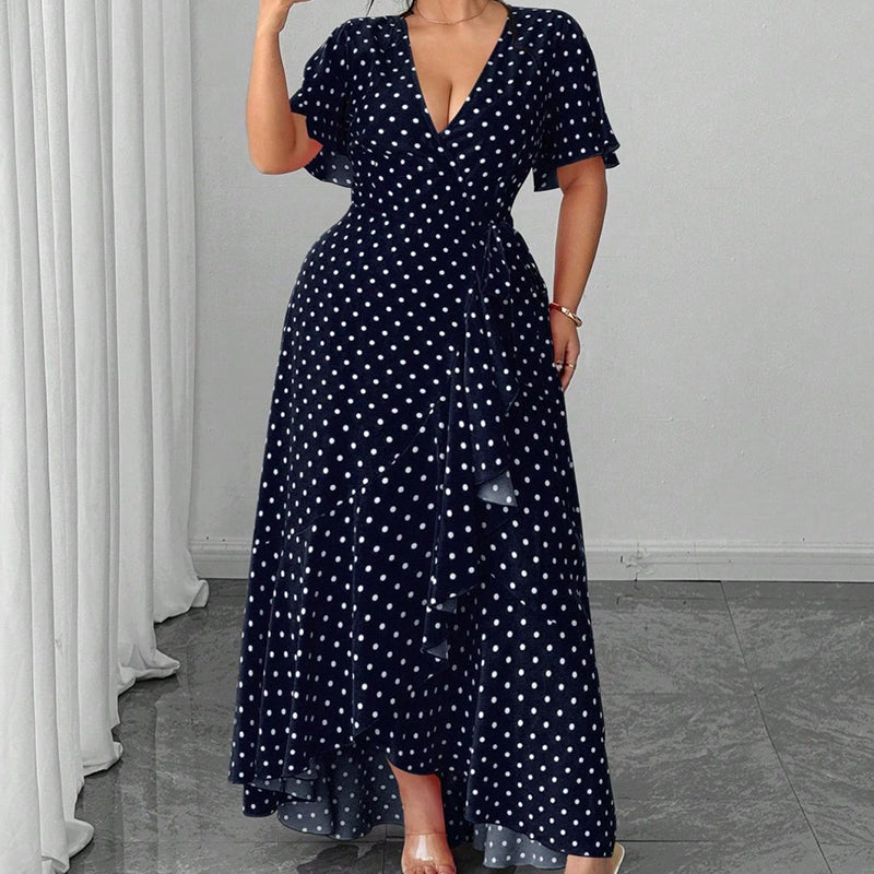 Women's Polka Dot V-Neck Maxi Dress