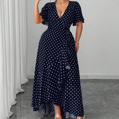 Women's Polka Dot V-Neck Maxi Dress