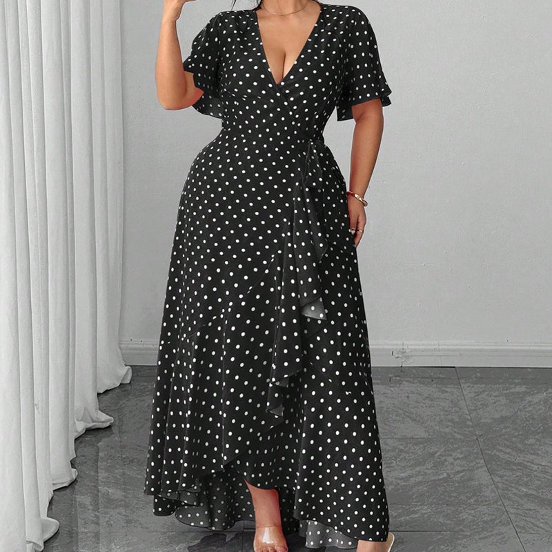 Women's Polka Dot V-Neck Maxi Dress