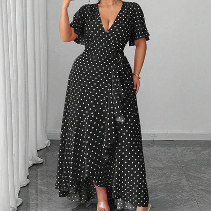 Women's Polka Dot V-Neck Maxi Dress