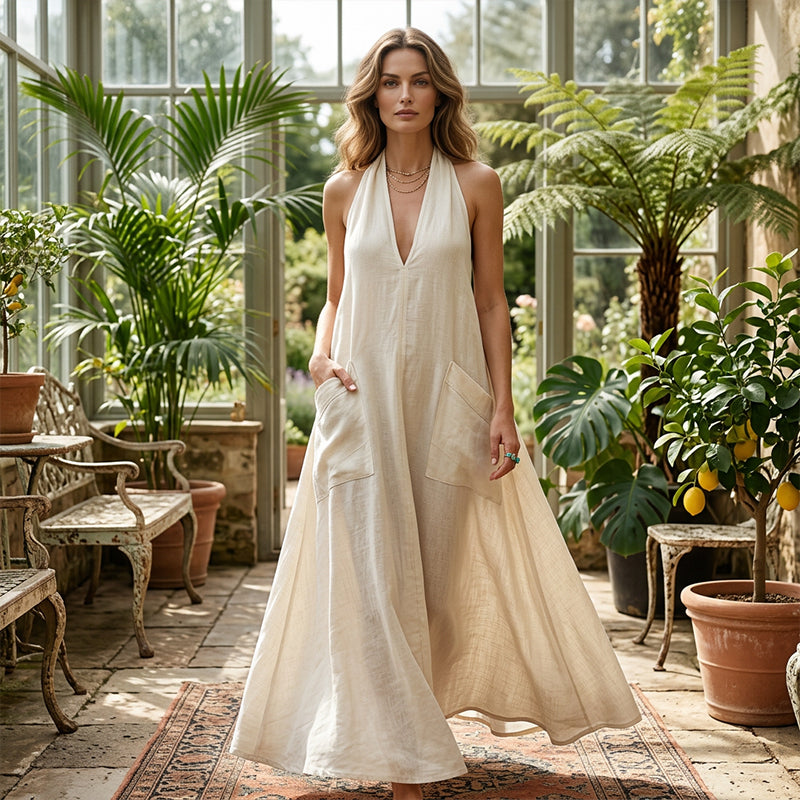 Women's Casual Halter V-Neck Midi Dress