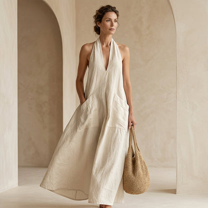 Women's Casual Halter V-Neck Midi Dress