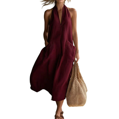 Women's Casual Halter V-Neck Midi Dress