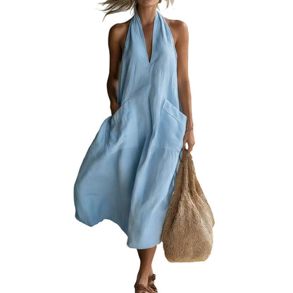 Women's Casual Halter V-Neck Midi Dress