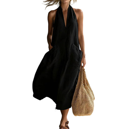 Women's Casual Halter V-Neck Midi Dress