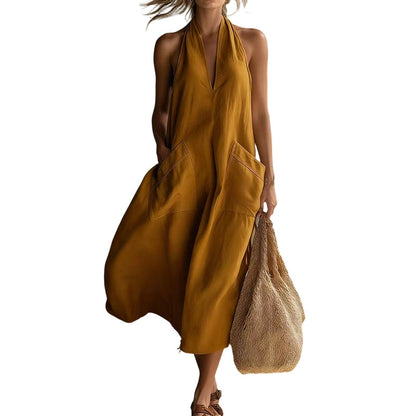 Women's Casual Halter V-Neck Midi Dress