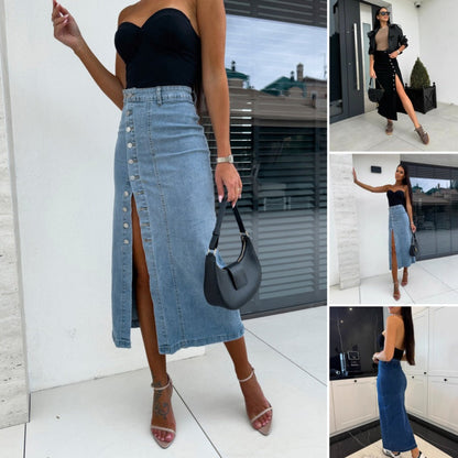 Stylish Button-Front Split Bodycon Skirt - Day to Night Chic