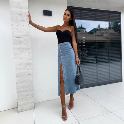 Stylish Button-Front Split Bodycon Skirt - Day to Night Chic