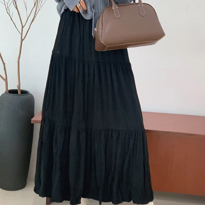 Women's Casual Tiered A-Line Maxi Skirt with Drawstring Waist