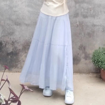 Women's Casual Tiered A-Line Maxi Skirt with Drawstring Waist