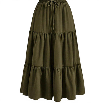 Women's Casual Tiered A-Line Maxi Skirt with Drawstring Waist