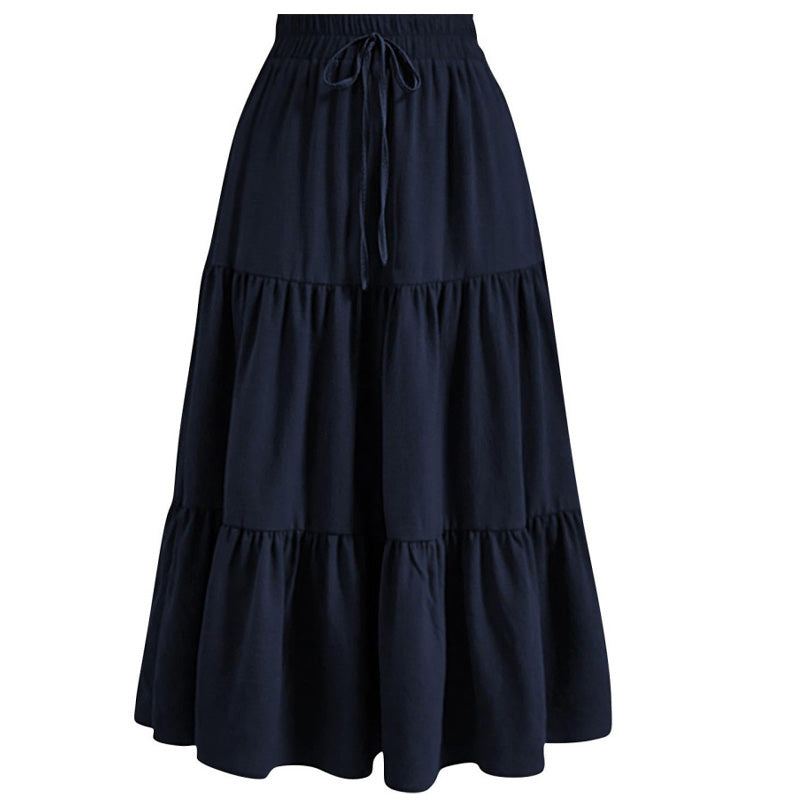 Women's Casual Tiered A-Line Maxi Skirt with Drawstring Waist