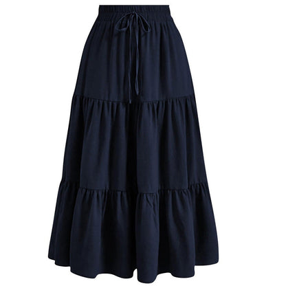Women's Casual Tiered A-Line Maxi Skirt with Drawstring Waist