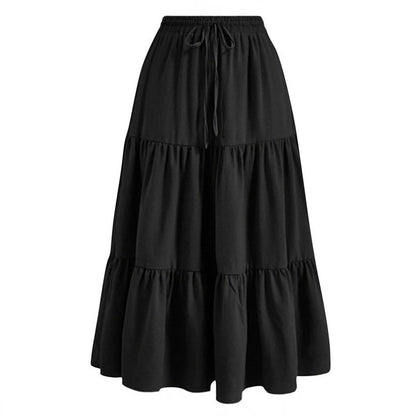 Women's Casual Tiered A-Line Maxi Skirt with Drawstring Waist