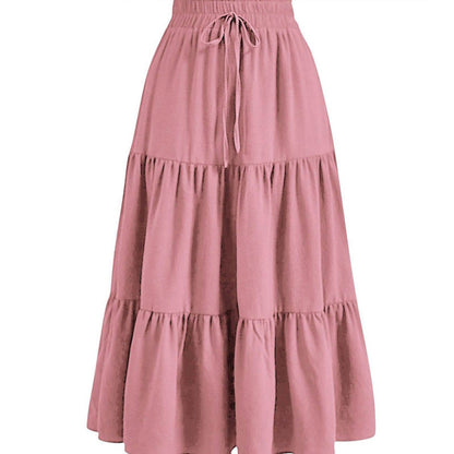 Women's Casual Tiered A-Line Maxi Skirt with Drawstring Waist
