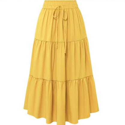 Women's Casual Tiered A-Line Maxi Skirt with Drawstring Waist