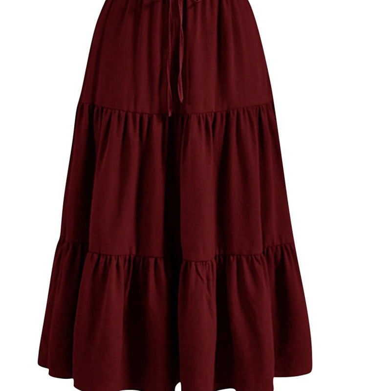 Women's Casual Tiered A-Line Maxi Skirt with Drawstring Waist