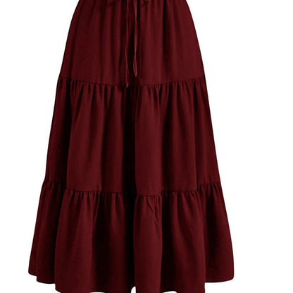 Women's Casual Tiered A-Line Maxi Skirt with Drawstring Waist