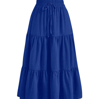 Women's Casual Tiered A-Line Maxi Skirt with Drawstring Waist
