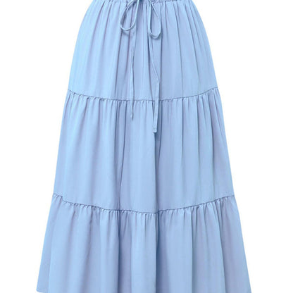 Women's Casual Tiered A-Line Maxi Skirt with Drawstring Waist