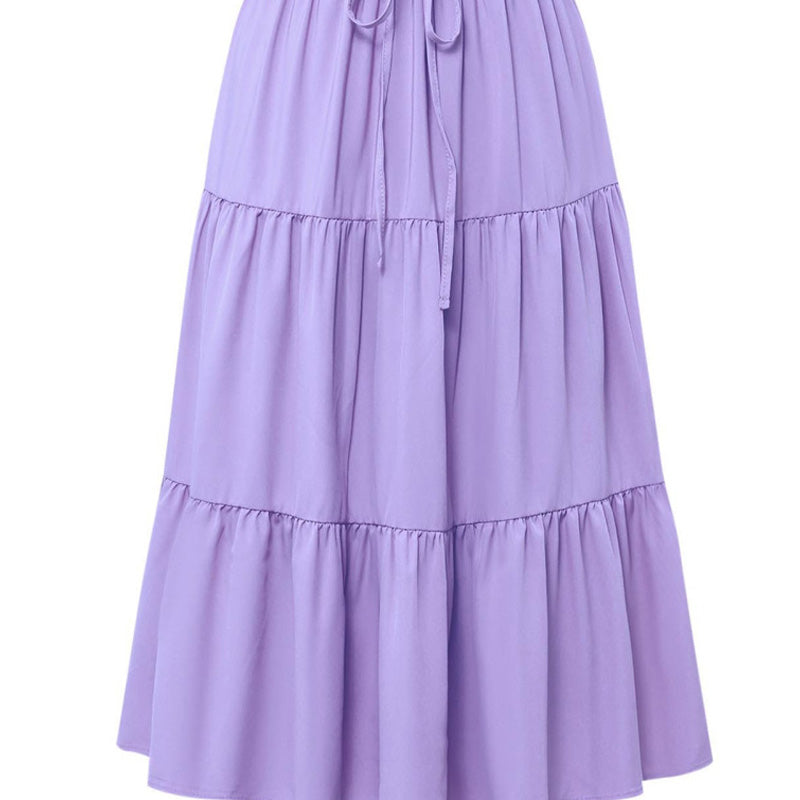 Women's Casual Tiered A-Line Maxi Skirt with Drawstring Waist