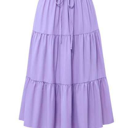 Women's Casual Tiered A-Line Maxi Skirt with Drawstring Waist