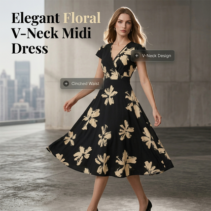 Women's Casual Printed V-Neck Ruffle Dress – Playful, Feminine & Ready-to-Wear ✨