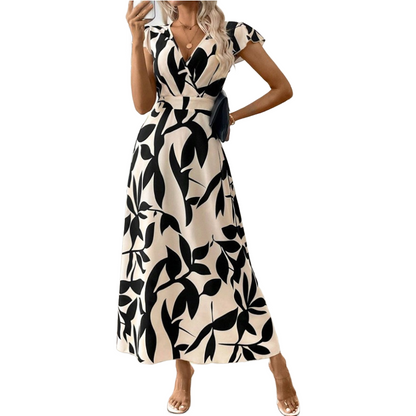 Women's Casual Printed V-Neck Ruffle Dress – Playful, Feminine & Ready-to-Wear ✨