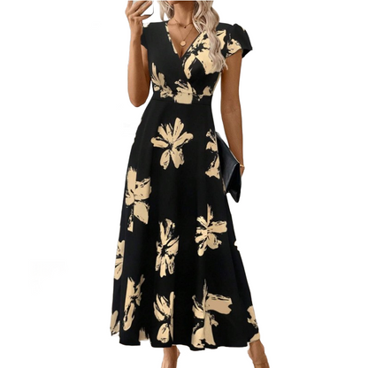 Women's Casual Printed V-Neck Ruffle Dress – Playful, Feminine & Ready-to-Wear ✨