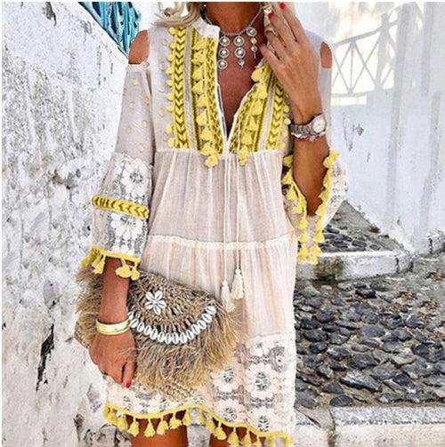 🌸👗Women's Loose Cotton Linen Embroidered Dress