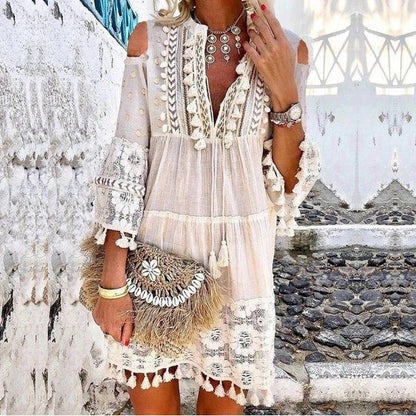 🌸👗Women's Loose Cotton Linen Embroidered Dress